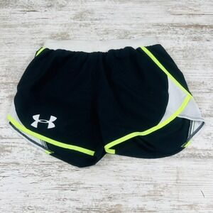 Under Armour Fly By 2.0 Running Shorts Womens XS Black White Mesh Neon Yellow